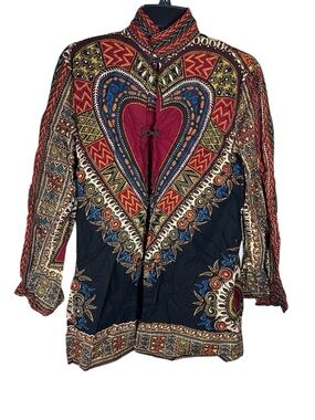 Women's Multicolor Dashiki Bohemian Print Shirt Size M